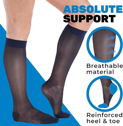 (3 Pairs - Closed Toe) Made in USA - Compression Stockings for Women 15-20mmHg - Sheer Compression Socks for Edema, Pregnancy, Diabetic, Post Surgery Recovery - Navy, Small - A101NV1-3
