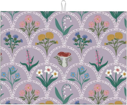 Vintage Flowers Dish Drying Mat 18x24 Inch, Microfiber Absorbent Fast Dry Mat by Unknown