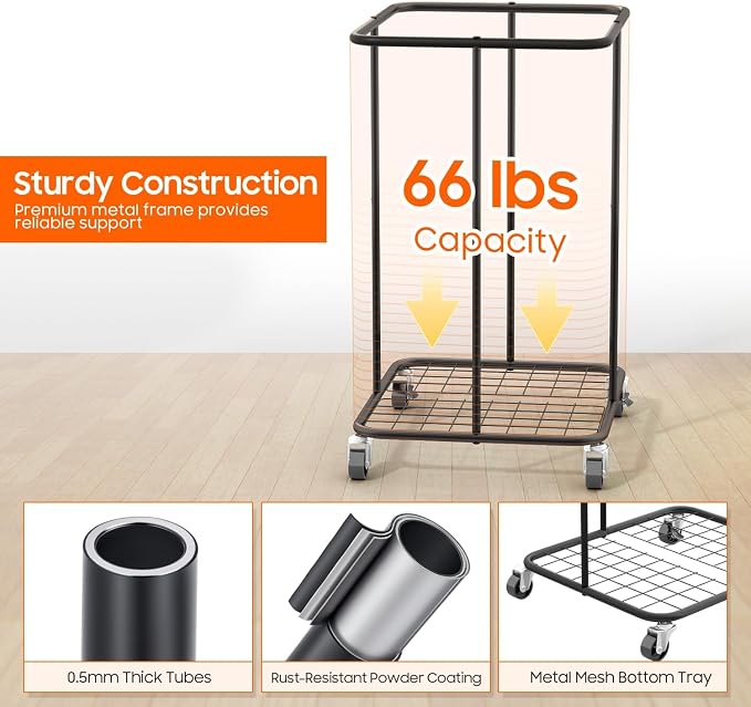 150L Laundry Hamper with Wheels, Rolling Laundry Basket with Metal Frame and - Image 6