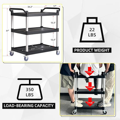 Plastic Utility Cart with Anti-Tangle Wheels, Solid Armrests, 350 Lbs Heavy - Image 2