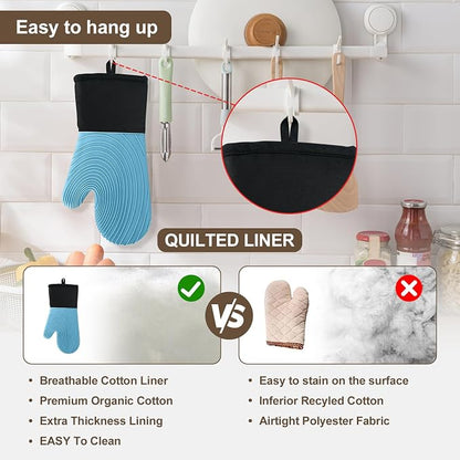 Silicone Oven Mitts-13.6 in Extended Oven Mitts Heat Resistant 500F, Oven Gloves - Image 5