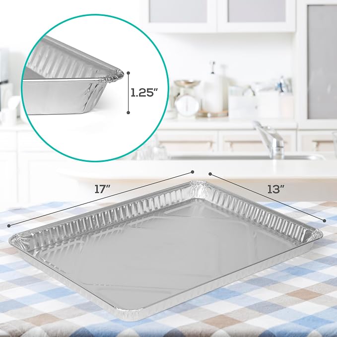 PLASTICPRO Aluminum Pans 20 Pack Disposable Cookie Sheets 13 x 17 Baking Pans - Image 2