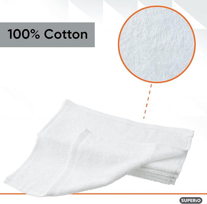 Superio Terry Cloth Rags White Washcloths 100% Cotton 12" Cleaning Cloths - Image 3
