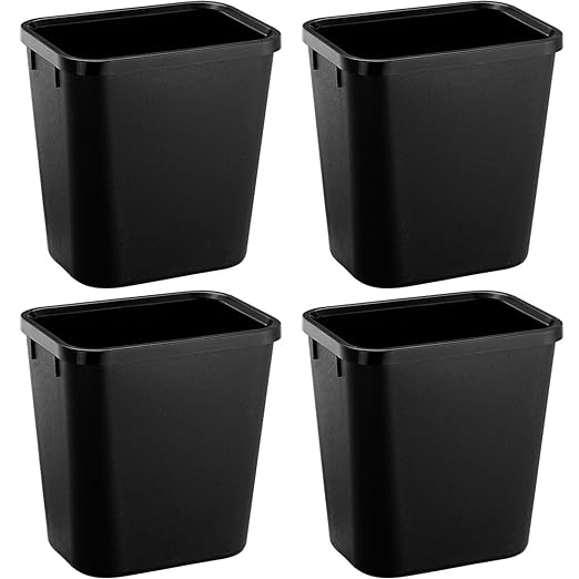 Black Small Trash Can 4Pack, 2Gallon/8 L Plastic Office Trash Can Garbage Can Under Desk, Trash Cans for Bedroom, Office and Kitchen, Bathroom Trash Can Fits Narrow Space, Plastic Trash Can