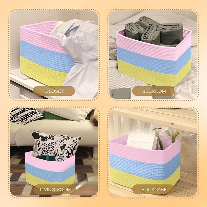 Hopegiver Woven Storage Baskets 15x11x10 Inch, 3 Pack Collapsible Cube Storage - Image 7