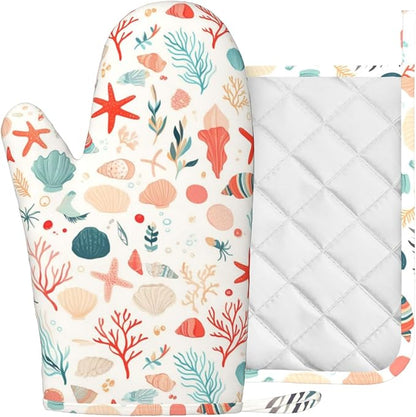 Cartoon Starfish and Shells Oven Mitts and Pot Holders Sets Silicone Kitchen - Image 2