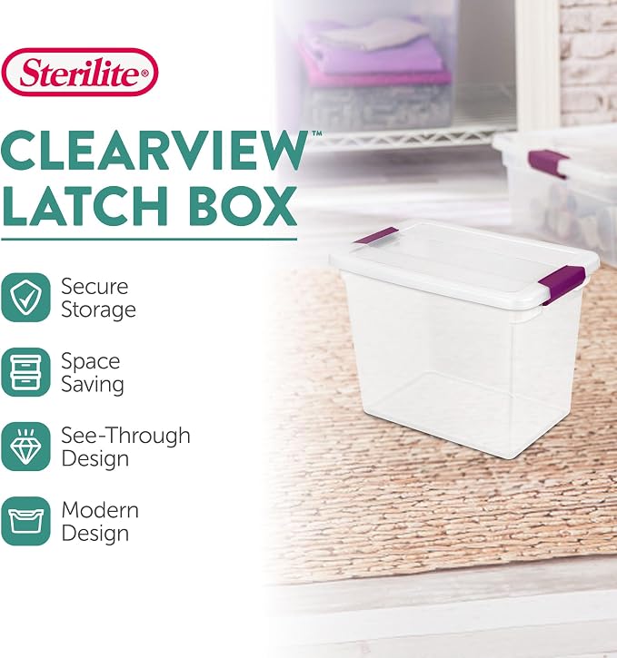 Sterilite 24-Pack 27 Quart ClearView Latch Box, Stackable Organizer Bins - Image 3
