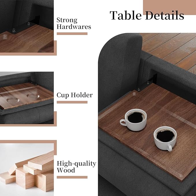 JAMFLY 108" Modular Sectional Sofa with Storage, L Shaped Sofa Couch with Reversible Ottoman, 4-Seat Convertible Sectional Couches with Cup Holders for Living Room, Apartment, Black