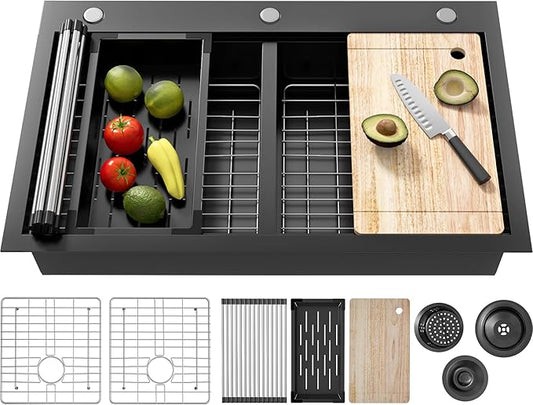 Drop In Kitchen Sink Stainless Steel 32x22 - Drop In Workstation Sink Double Bowl Commercial 16 Gauge Stainless Steel Kitchen Sinks Black