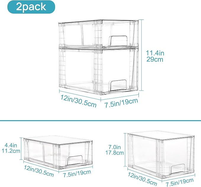 Vtopmart 8 Pack Clear Stackable Storage Drawers, Plastic Drawers - Image 3