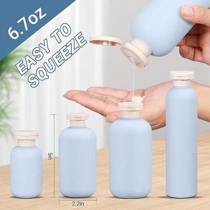 ASEVAT 6.7oz 4pack Refillable Travel Shampoo and Conditioner Bottles, Travel Size containers, Travel Bottle for toiletries, Squeeze Bottles with Flip Cap, Empty Plastic Leak Proof Travel Bottles