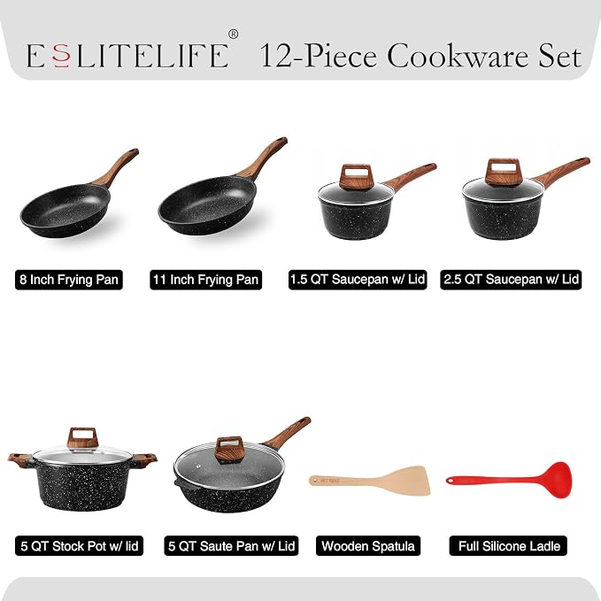 ESLITE LIFE Nonstick Cookware Sets, Compatible - Image 2