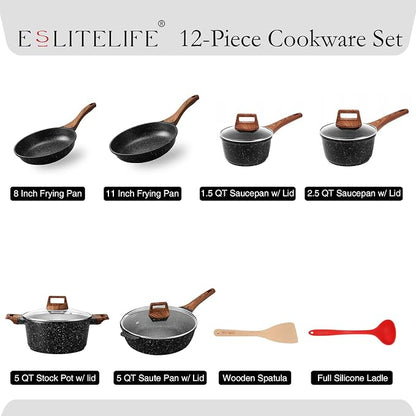ESLITE LIFE Nonstick Cookware Sets, Compatible - Image 2