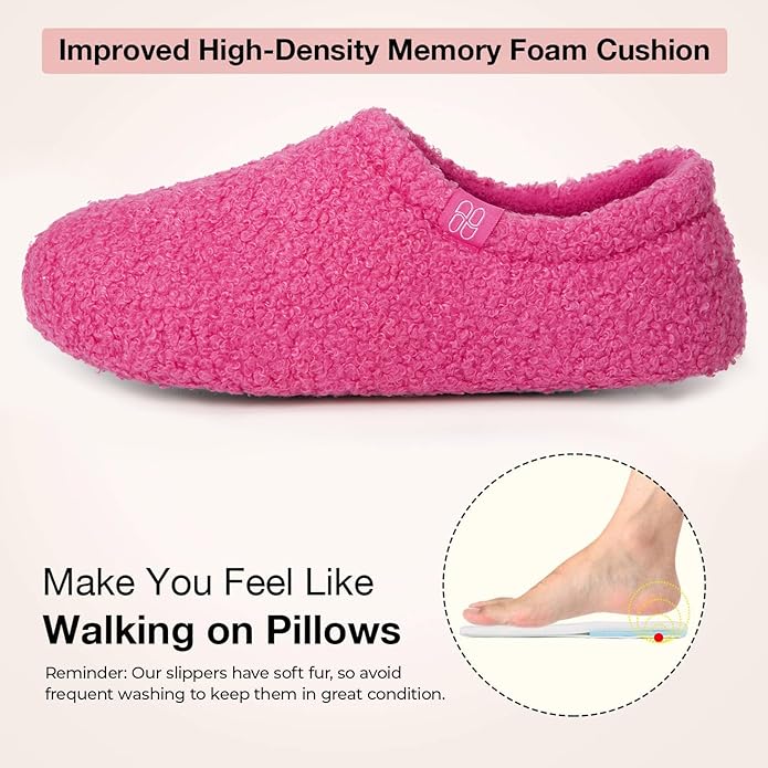 HomeTop Women's Fuzzy Curly Fur Memory Foam Loafer Slippers with Polar Fleece Lining