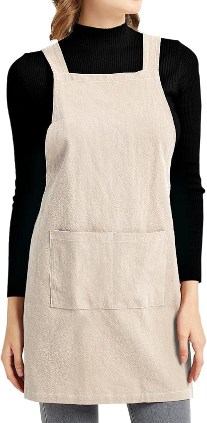 ELEZAY Aprons for Women with Pockets Plus Size Comfort Cross Back No Tie Cotton by ELEZAY
