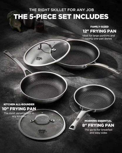 Non Stick Frying Pans with 2 Lids, 8+10+12 inch, Hybrid Frying Pans Set Nonstick - Image 2