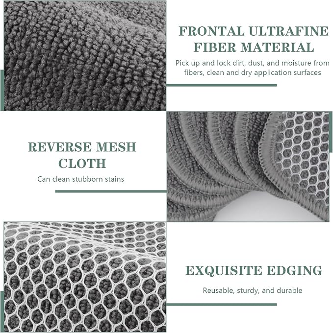 SINLAND Microfiber Dish Cloth for Washing Dishes Dish Washing Rags Best Kitchen Washcloth Cleaning Cloths Wash Cloths with Poly Scour Side 7.87Inchx7.87Inch 10 Pack Grey