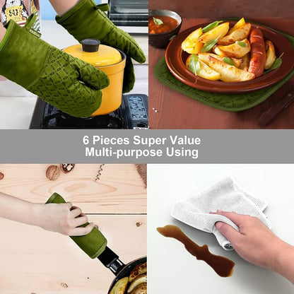 KEGOUU Oven Mitts and Pot Holders 6pcs Set, Kitchen Oven Glove High Heat - Image 7