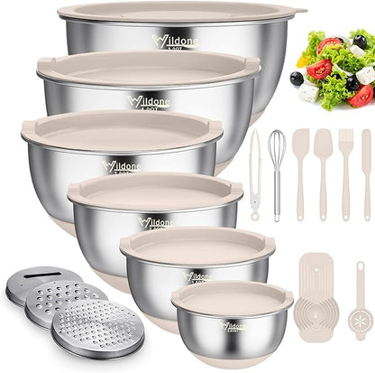 Wildone Mixing Bowls with Airtight Lids, with 3 Grater Attachments, Scale Marks by Wildone