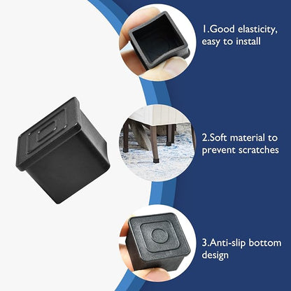 16 Pcs 2" x 2" Square Rubber Chair Leg Caps, PVC Table Leg Covers, Flexible & - Image 4