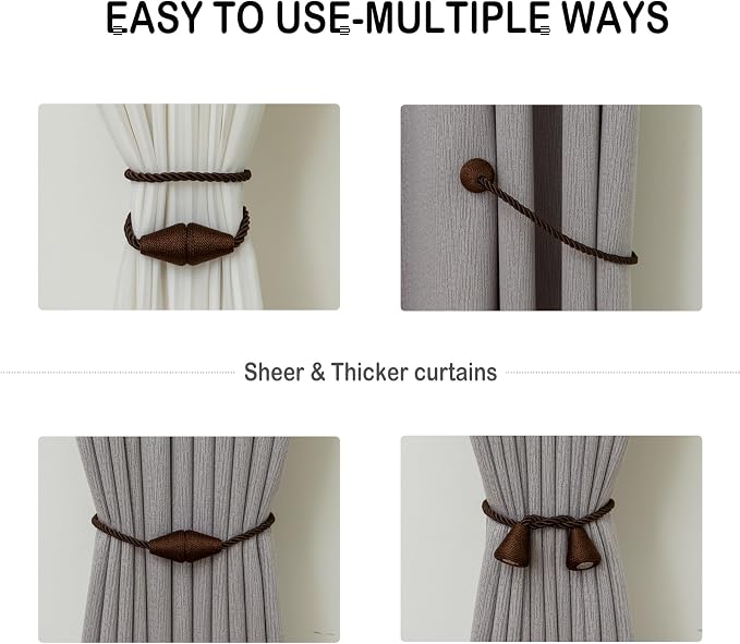 Magnetic Curtain Tiebacks 2 Pack Outdoor Rope Curtain Tie Backs Decorative - Image 5