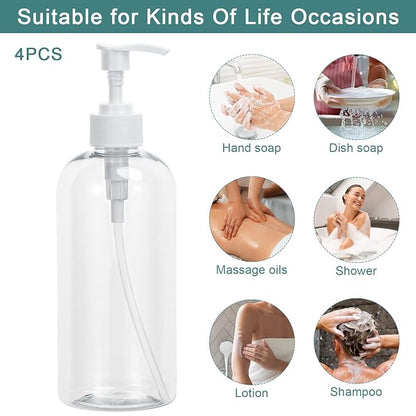 Yebeauty Plastic Pump Bottle, 4 Pack 17oz/500ml Stylish Shampoo Bottles - Image 5
