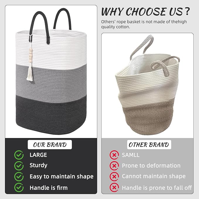 Woven Laundry Basket for Clothes, 65 L Large Rectangle Laundry Hampers - Image 5