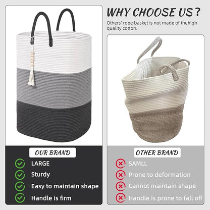 Woven Laundry Basket for Clothes, 65 L Large Rectangle Laundry Hampers - Image 5
