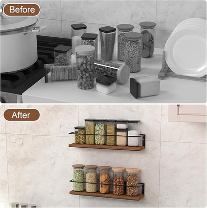 Spice Rack Self-Adhesive or drilling, Rustic Style Hanging Spice Rack, Spice - Image 3