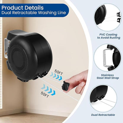 Retractable Double Clothesline – 49 ft x 2 Heavy Duty Clothes Line - Image 4