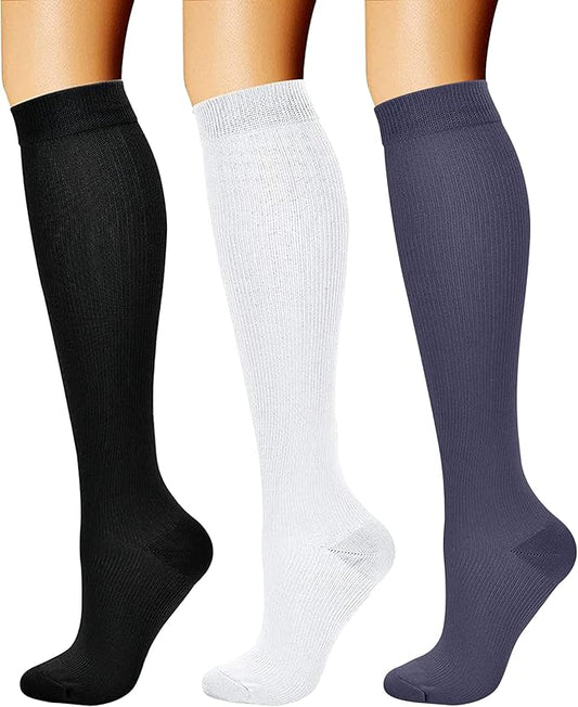 CHARMKING Compression Socks for Women & Men Circulation (3 Pairs) 15-20 mmHg is Best Support for Athletic Running Cycling