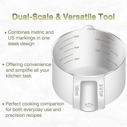 2PCS 3/4Cup Single Measuring Cup, Etched Inner Scale Stainless Steel Measure - Image 4