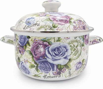 Flower Enamel on Steel Stock Pot/Stockpot by OLYTARU