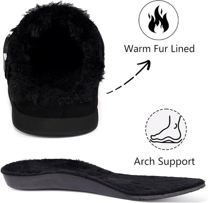 Fur Lined Clogs for Women Men Suede Winter Slippers Arch Support Slip on Mules - Image 5