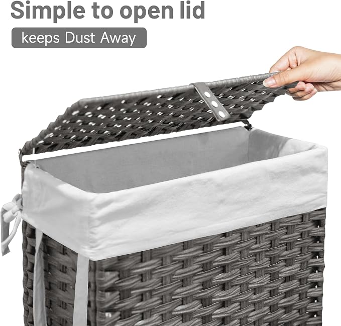 70L Slim Laundry Hamper with Lid & Wheels, Rolling Laundry Basket with 2 - Image 5