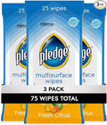 Pledge Multisurface Cleaning Wipes, pH Balanced, Fresh Citrus, 25 Count (Pack of 3, 75 Total Wipes)