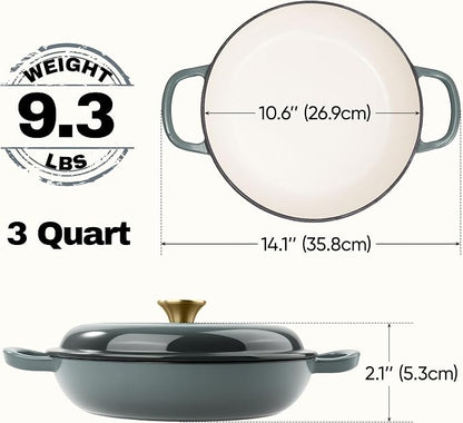 3 Quart Enameled Cast Iron Braiser, Non Stick Enameled Cast Iron Skillet - Image 4