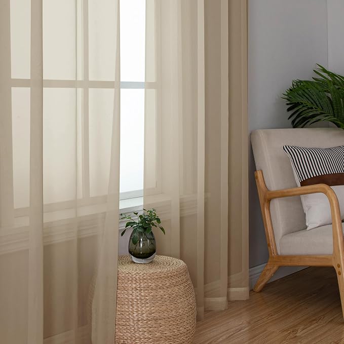 Chyhomenyc Taupe Sheer Curtains 96 inches Long 2 Panels, Light Filtering Soft - Image 6