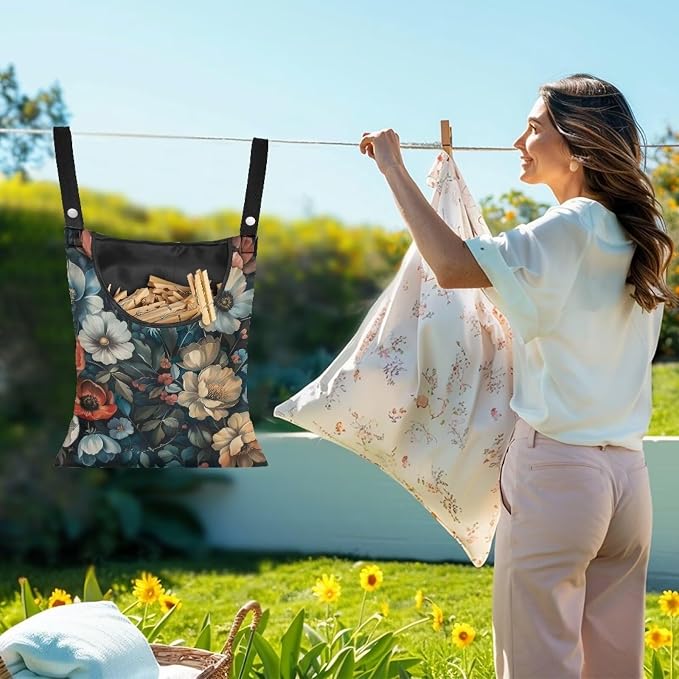 Art Flowers Clothes Pin Bags Clothespin Bag Holder Clothespin Holder 14.5 x 12 - Image 2