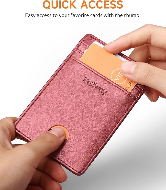 Buffway Mens Slim Wallet, Minimalist Thin Front Pocket Leather Credit Card Holder with RFID Blocking for Work Travel