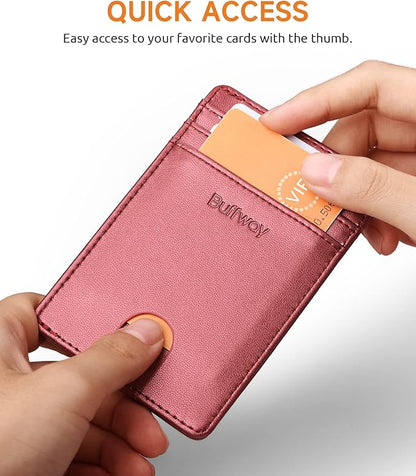 Buffway Mens Slim Wallet, Minimalist Thin Front Pocket Leather Credit Card Holder with RFID Blocking for Work Travel