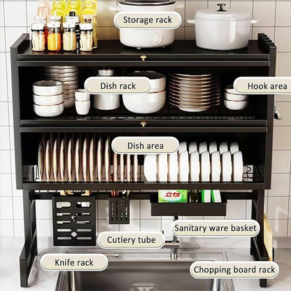 Dish Drying Rack 4 Tiers with Cover, Keep Kitchen Sink Shlef Organized - Image 2
