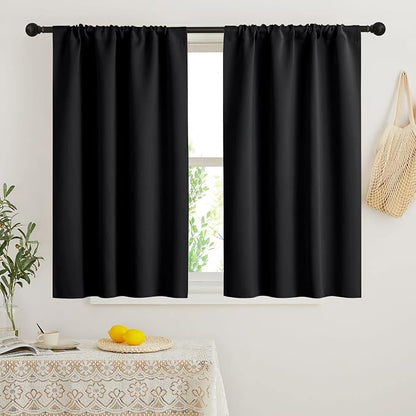RYB HOME Black Short Curtains Blackout, 45 inch Durable Cafe Curtains Room by RYBHOME