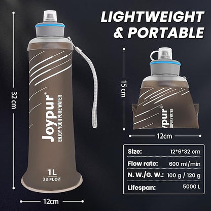 Collapsible Squeeze Water Filter Bottle - 1000ml with Filter with NSF/FDA Certification Befree or Peak Series replacement for Hiking,Running,Camping,Travel,Cycling,Fishing,BPA-Free(Gray)