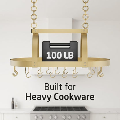 KES Gold 34 Inch Hanging Pot Rack, 100 LBS Capacity Heavy Duty Oval Pot and Pan - Image 5