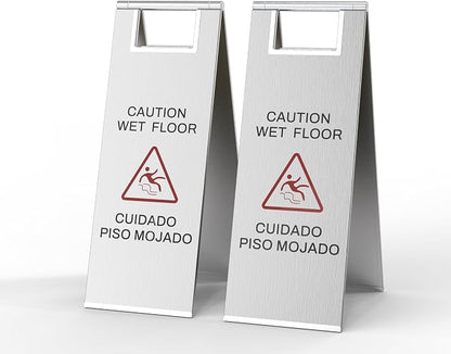 Stainless Steel Wet Floor Sign 2 Pack, 24 Inch Double-Sided Foldable Caution by CrazyAnt