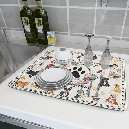 Dog Family Dish Drying Mat Cartoon Pet 18 X 24 in Absorbent Printed Drying Pad - Image 6