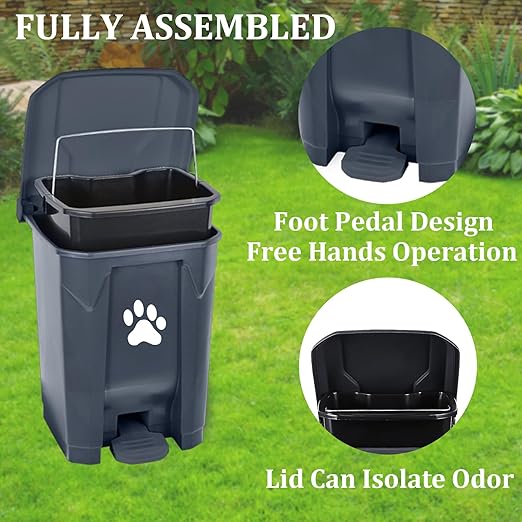 Dog Poop Trash Can Outside with Pooper Scooper, Outdoor Dog Waste Trash Can with Lid Waste Bag Odor Control for Yard Garden, 20L Grey