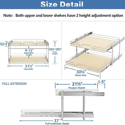 ROOMTEC 2 Tier Individual Pull Out Cabinet Organizer 31½"W x 21½"D, Slide Out - Image 3