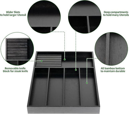 VaeFae Bamboo Silverware Organizer, Utensil Holder - Image 4